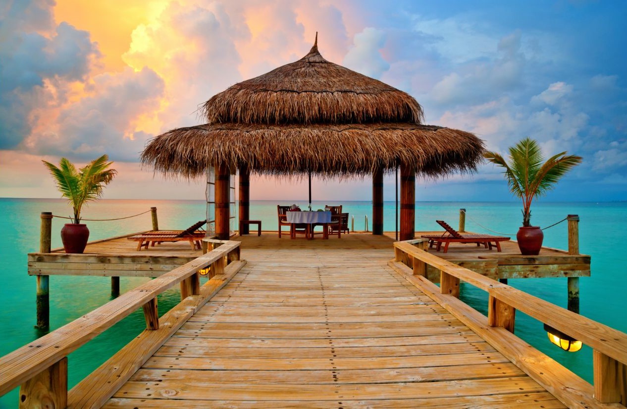 image of a gazebo on the harbor side in maldives